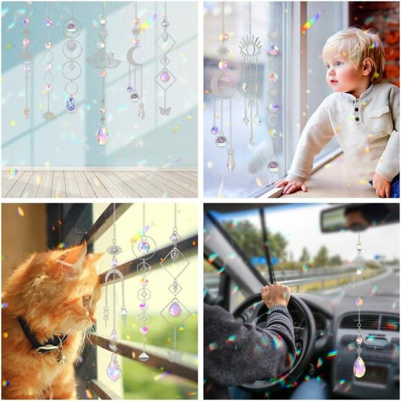 Sun Catchers, 10 Pcs Crystal Suncatcher Prism Hanging Kit with Chain Rainbow Mak - Picture 5 of 7